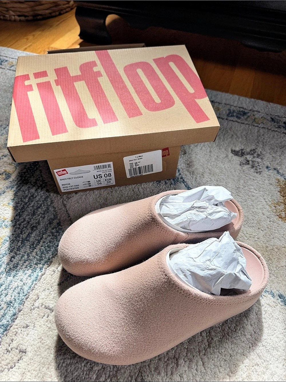 FitFlop Shuv Felt Clogs Felt Clogs in Beige Size 8